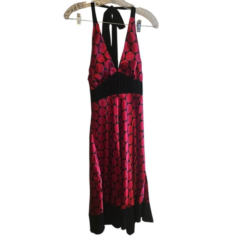 Lipslide Vintage Y2K Red & Black Polka Dot Halter Dress Satin Size L